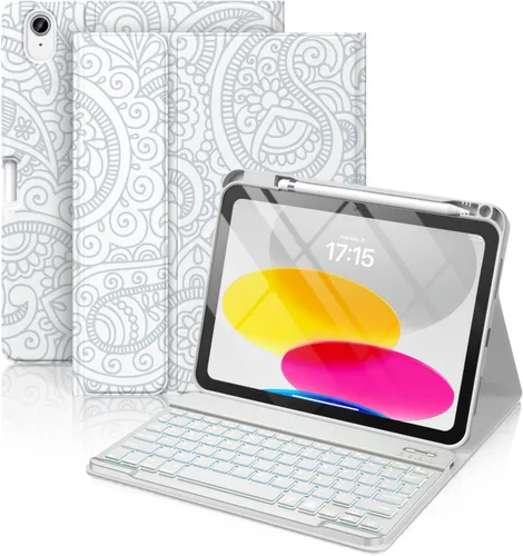 Vista 17 de Hamile Funda para iPad de 11ª y 10ª Generación con Teclado - Funda de Teclado Folio Inalámbrico Desmontable con Retroiluminación de 7