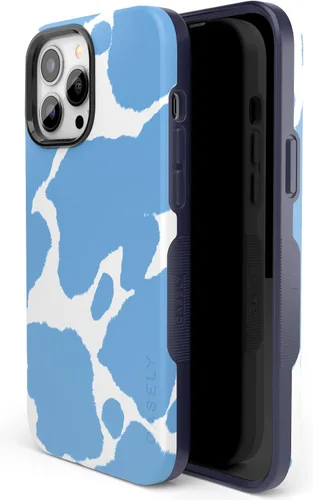 Vista 5 de Casely Funda para iPhone 13 Pro Estado de Ánimo Actual Estampado de Vaca Azul Claro Compatible con MagSafe Diseño de Protección Audaz