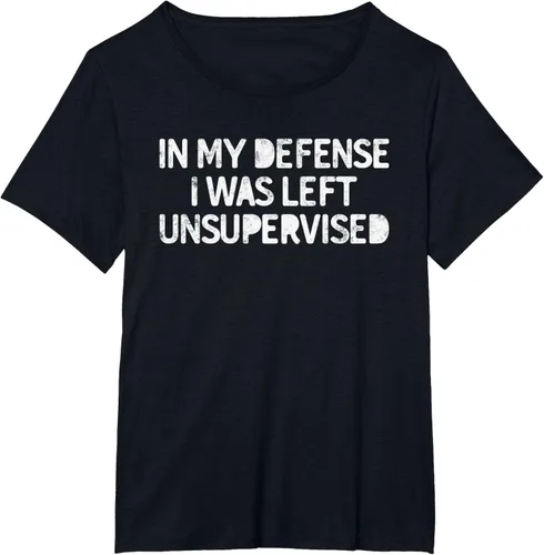 Vista 30 de Camiseta divertida con texto en inglés "Saying In My Defense I Was Left Unsupervised" Negro