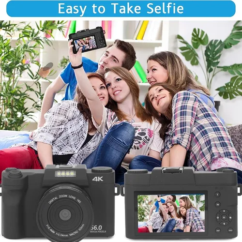 Vista 5 de Cámara digital compacta 4K para regalo, cámara de vlogging de enfoque automático de 56MP 16X, pantalla HD de 3.0 pulgadas, mini cámara DV de punto