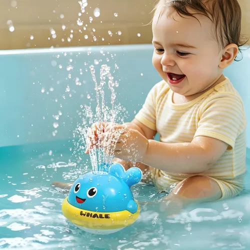 Vista 4 de Juguetes de baño para bebés, juguetes de baño con aspersor de ballena iluminada para niños de 1 a 3 años, juguetes de agua de piscina para niños