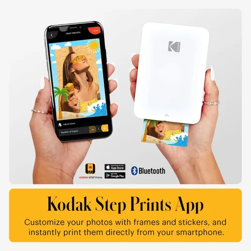 Vista 4 de Kodak Impresora fotográfica móvil instantánea Step Slim - Kit: 20 unidades de papel Zink, estuche, álbum de fotos, marcadores, juegos de calcomanías