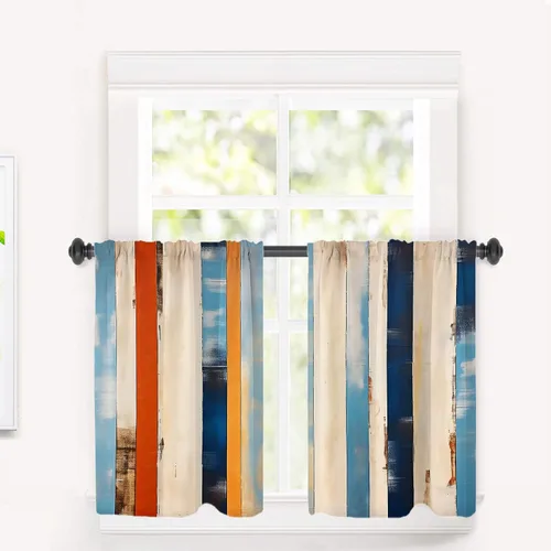 Vista 127 de Cortinas opacas de poliéster multicapa para cafetería, con diseño de diamantes, 2 unidades, 26 x 24 pulgadas