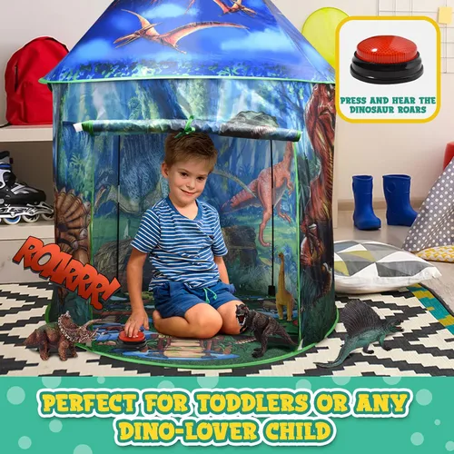 Vista 4 de Tienda de campaña desplegable de dinosaurio para niños de Toy to Enjoy - Perfecta para interiores y exteriores. Tienda de campaña de dinosaurio