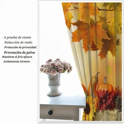 Vista 7 de Cortinas rústicas de calabazas de otoño, girasoles de otoño, cosecha de Acción de Gracias, granja, romántica, otoño, dormitorio, sala de estar
