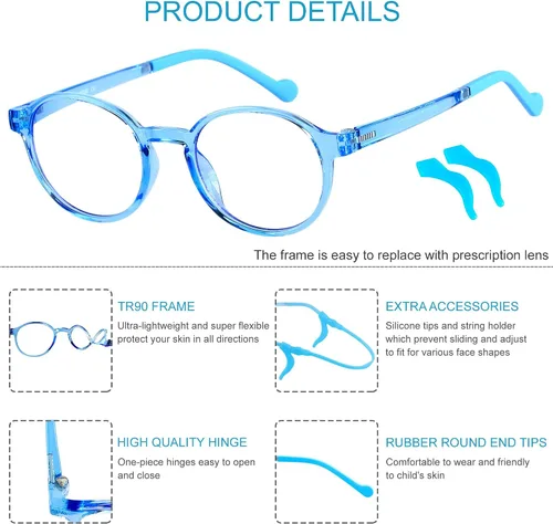 Vista 3 de ANDWOOD Gafas de luz azul para niños, niñas, niños, computadora, juegos, anti rayos azules, gafas de sol polarizadas de 3 a 12 años