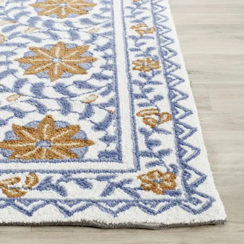 Vista 3 de SAFAVIEH Chelsea Collection - Alfombra decorativa de 1 pies 8 pulgadas x 2 pies 6 pulgadas, marfil y azul, lana de campo francesa enganchada a mano