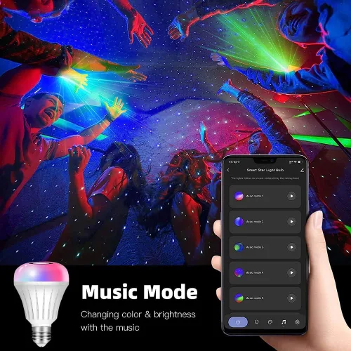 Vista 5 de Lámpara de pie LED con estantes y salidas AC/USB, bombilla inteligente Galaxy Star, proyector que cambia de color y luces controladas por