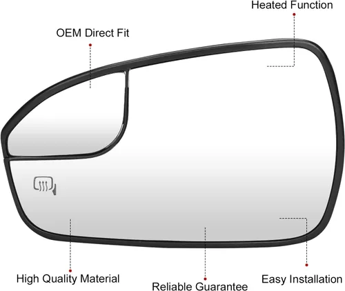 Vista 3 de Espejo calefactable para visión lateral izquierda del conductor para Ford Fusion 2013, 2014, 2015, 2016, 2017, 2018, 2019, 2020, reemplazo