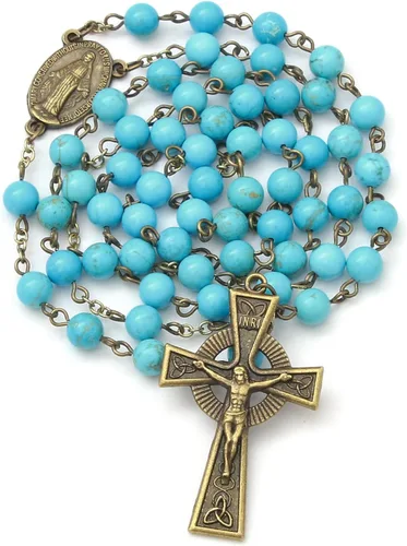 Vista 17 de KOMI Rosario de cuentas católicas para mujer, collar de cuentas de rosario con cruz de crucifijo, perlas de cristal, rosario, rosarios, católicos