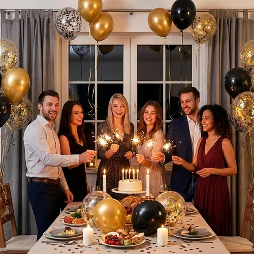 Vista 6 de Hiquaty Globos negros y dorados, 60 globos negros, globos dorados de 12 pulgadas, globos de confeti negro y dorado con cinta dorada para decoración