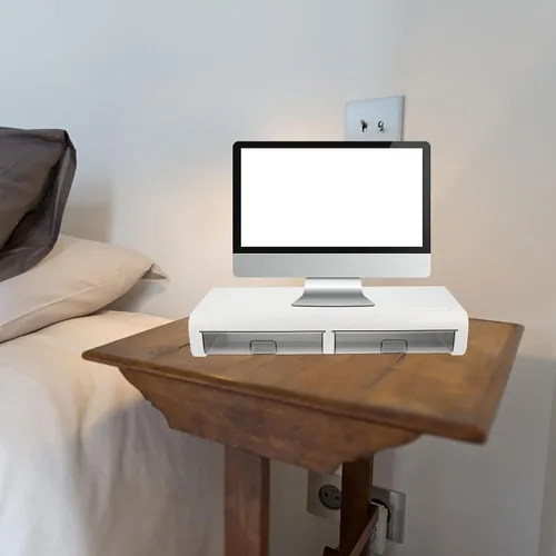 Vista 4 de Toddmomy Computer Monitor Shelf with Transparent Drawer Desktop Riser for Eye Health Compact Storage Organizer for Home and Office Use