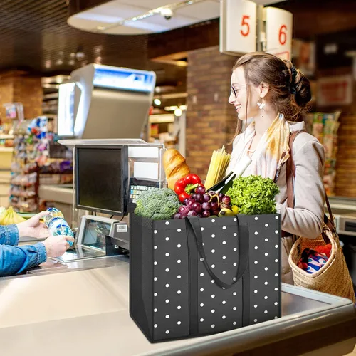 Vista 2 de Fab totes Paquete de 6 bolsas de comestibles reutilizables de 35L gran capacidad resistentes de servicio pesado, bolsas de compras reutilizables