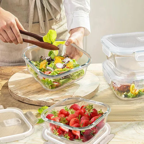 Vista 7 de Contenedor/Caja para sándwiches para el almuerzo, 24 oz de vidrio borosilicato apto para congelador, contenedores de vidrio cuadrados de 3 tazas