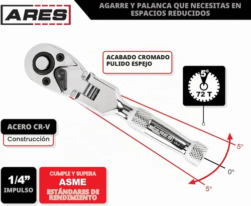 Vista 2 de ARES 42043 Flex Head Stubby Trinquete, trinquete de 72 dientes