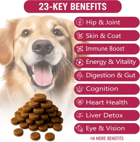 Vista 2 de Multivitaminas masticables con probióticos para perros, vitaminas y suplementos para perros, 140 golosinas, multivitamínico para perros mayores