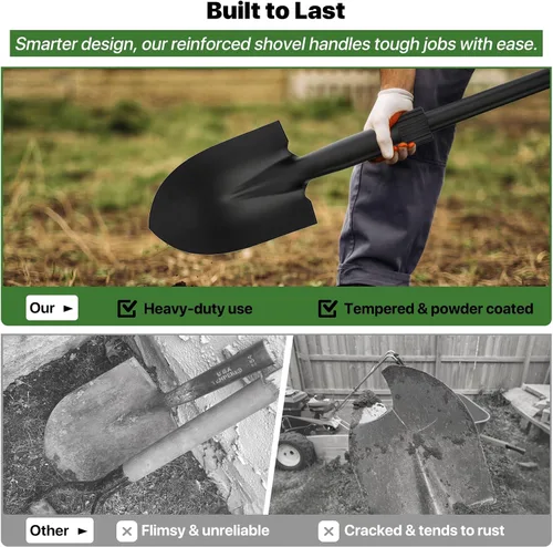 Vista 10 de Pala, palas para excavar, pala de jardín de 33 pulgadas resistente con agarre ergonómico en D, pala pequeña para camping, bordes, todoterreno, mini