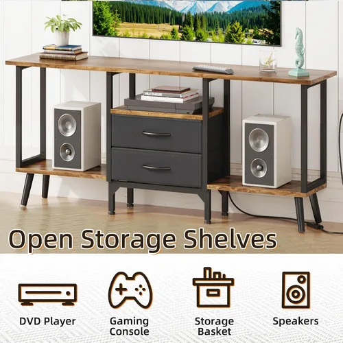 Vista 5 de GYIIYUO Soporte de TV pequeño con cajones de tela/luz LED para TV de 55 pulgadas, centro de entretenimiento con estantes abiertos de almacenamiento