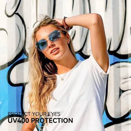 Vista 20 de ZENOTTIC Lentes de sol sin montura de gran tamaño para mujer, diseño geométrico de corte de diamante, lentes degradados, protección UV, tonos de moda
