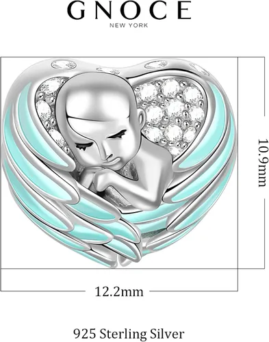 Vista 7 de GNOCE - Abalorio para bebé, plata de ley 925, con alas de ángel, con forma de czs, apto para pulseras, collares, regalos para madres y amigos
