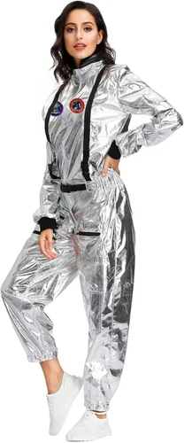 Vista 4 de Shendifok Disfraz de astronauta para mujer, disfraz espacial de astronauta, disfraz de Halloween para hombre