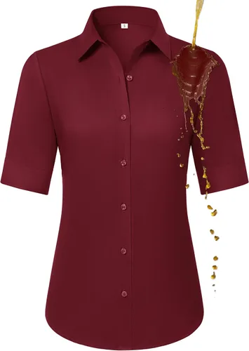 Vista 8 de Camisas con botones para mujer, ajustadas, de manga corta, con cuello, sin arrugas