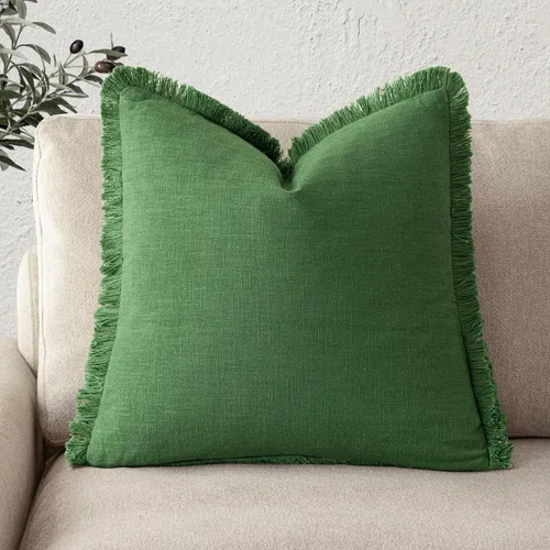 Vista 66 de Foindtower Fundas de almohada decorativas de lino con flecos, acogedora funda de cojín bohemia estilo farmhouse con borlas, funda de almohada