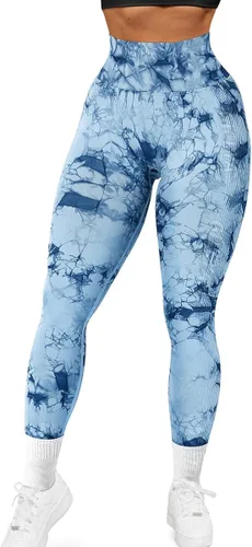 Vista 2 de GILLYA Leggings de levantamiento de glúteos para mujer, sin costuras, teñido anudado, para entrenamiento, gimnasio, cintura alta, pantalones