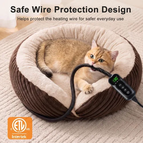 Vista 5 de Tovve Camas térmicas para gatos de interior y perros pequeños, cama suave Marrón