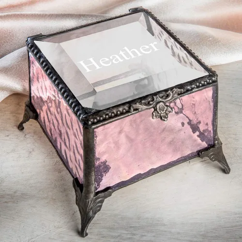 Vista 2 de Regalo personalizado para mujeres y niñas, caja de vidrio grabada, decoración decorativa, tocador, joyería, organizador de almacenamiento