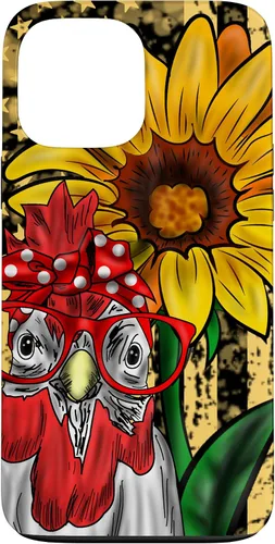 Vista 23 de iPhone 16 doméstico pollo vidrio bandera americana girasol retro divertido caso