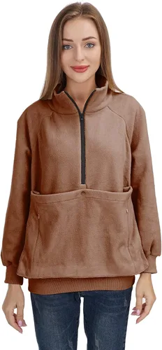 Vista 4 de ALYC Sudadera para transportar mascotas para mujer, diseño de perro y gato, sudadera con bolsa de canguro suave