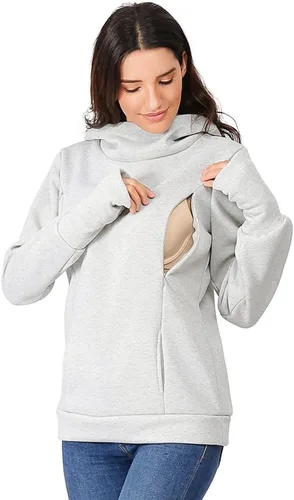 Vista 2 de Sudadera con capucha de maternidad para mujer de manga larga con cremallera para lactancia ropa casual con bolsillo