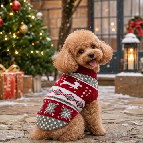Vista 6 de Suéteres de Navidad para perros, ropa de invierno para mascotas, ropa de Navidad, abrigos cálidos clásicos, renos, copos de nieve, suéter de rombos