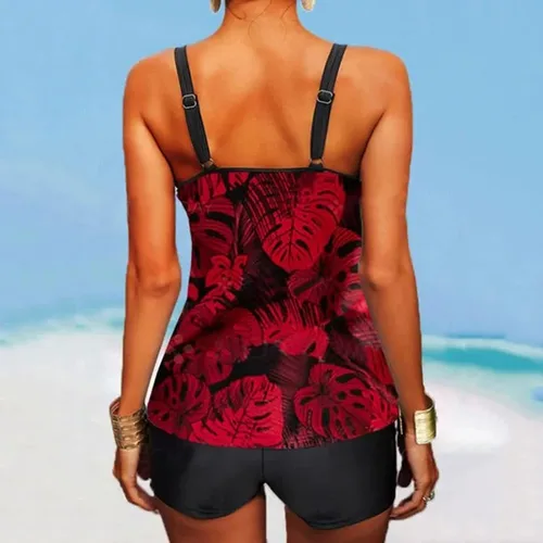 Vista 4 de Traje de baño tankini de talla grande para mujer, brasier acolchado push-up con relleno, conjunto de bikini para traje de baño, ropa de playa