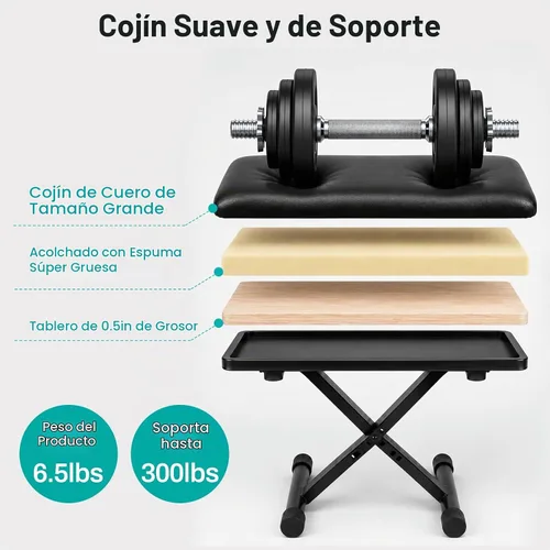 Vista 6 de AODSK Banco para teclado estilo X con cojín acolchado, banco de piano ajustable, taburete plegable con asiento, algodón ignífugo, diseño