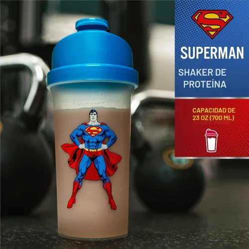Vista 2 de Paladone Superman - Botella mezcladora de proteínas, 23 onzas, vaso