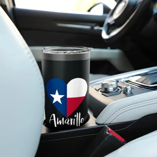 Vista 6 de I Love Amarillo Texas Panhandle TX State Flag Heart Stainless Steel Insulated Tumbler