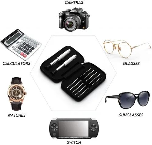 Vista 6 de Juego de destornilladores de precisión, kit de reparación de gafas con 10 estilos de destornilladores/almohadillas para la nariz/destornilladores