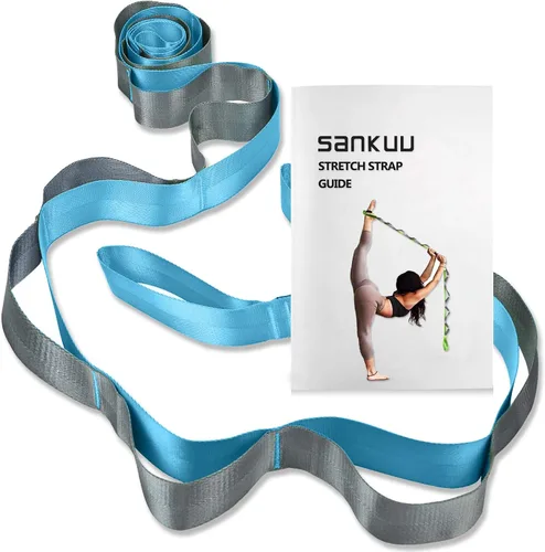 Vista 8 de SANKUU - Correas de yoga para estiramiento con 12 bucles, póster de entrenamiento, correas para estiramiento, equipo de terapia física, bandas