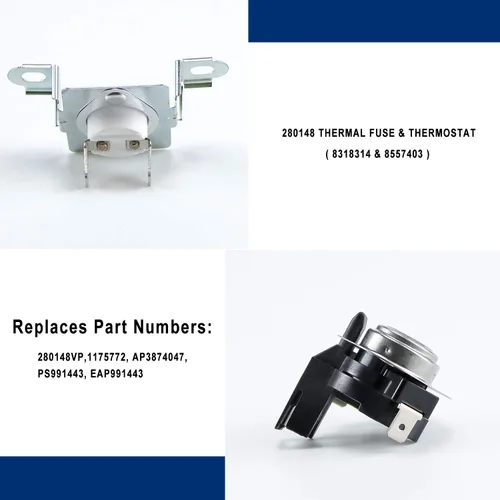 Vista 3 de El kit de corte térmico 280148 incluye termostato 8557403 y fusible térmico 8318314, sustituye a 280148VP 1175772 AP3874047 PS991443 EAP991443 por