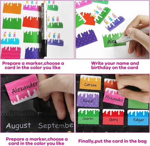 Vista 8 de Tevxj - Calendario de cumpleaños colorido para cumpleaños, tablón de anuncios, tablero de anuncios con etiquetas de nombre para fiesta