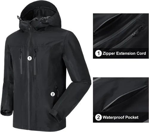 Vista 4 de CAMEL CROWN Chaqueta impermeable para hombre, cortavientos con capucha, para senderismo, escalada, viajes