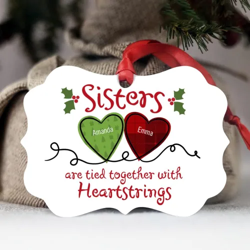 Vista 4 de Gossby Adorno de Navidad personalizado para hermanas y corazones – Regalo de Navidad personalizado para hermanas del alma para mujeres con diseño, 2