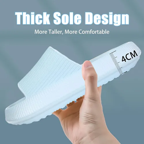 Vista 5 de rosyclo Pantuflas con sensación de nube para mujeres y hombres, pantuflas acolchadas para la ducha, sandalias de baño, máxima comodidad, ligeras