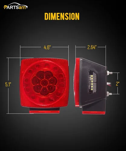 Vista 7 de Partsam Kit de luces traseras sumergibles para remolque, impermeables, de 12 V, luces LED cuadradas para remolque, halo brilla con arnés