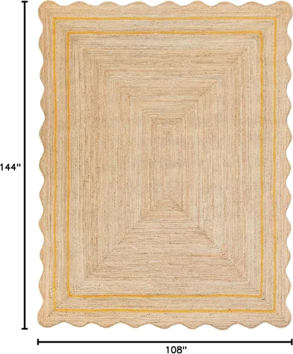 Vista 39 de Alfombra de Yute Natural Ondulada Festoneada - Corredor de Entrada Boho, Festón Estilo Granja, Blanco Roto (8'x10') Camino de entrada bohemio