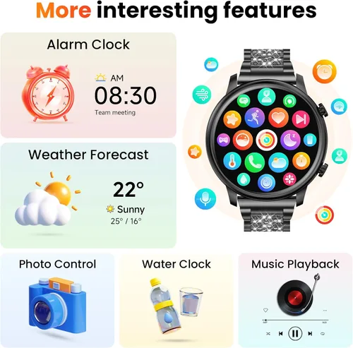 Vista 6 de Hwagol Relojes inteligentes para mujer, teléfonos Android compatibles con iPhone (llamada Bluetooth), monitor de ritmo cardíaco y sueño, 100 modos