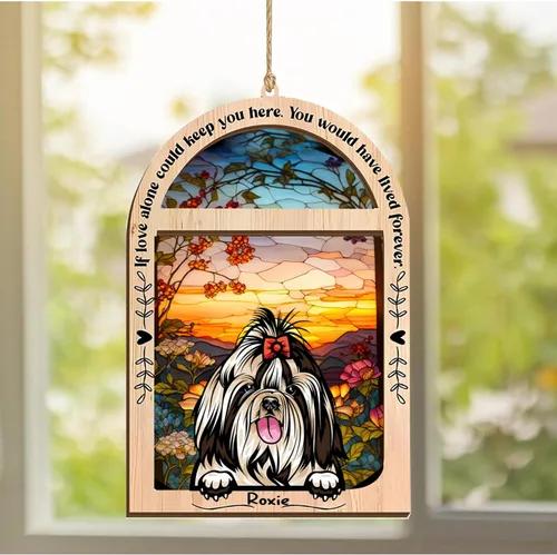 Vista 350 de LOVELYPOD Adorno de Navidad personalizado de sabueso afgano, atrapasoles con nombre, regalos de pérdida de mascotas, regalos para amantes