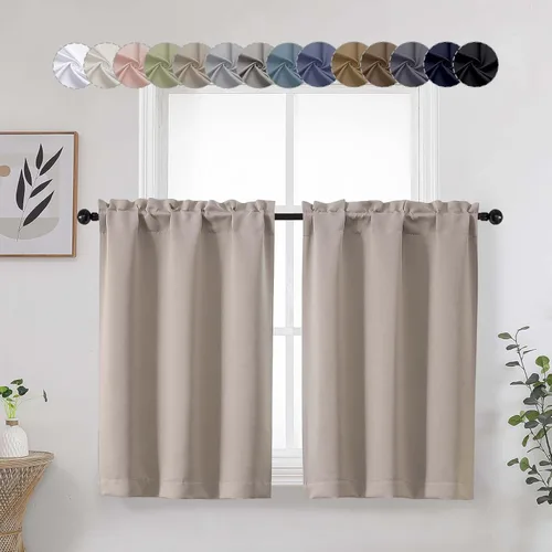 Vista 52 de Aqua Cafe - Juego de 2 paneles de cortinas opacas de 24 pulgadas de largo, con aislamiento térmico suave y sólido, para ventanas de baño, sótano